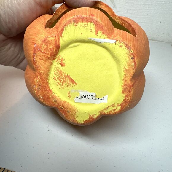 3 Vintage Ceramic Pumpkin Jack-O-Lantern Candle Holder Halloween Anamorphic - Picture 6 of 8